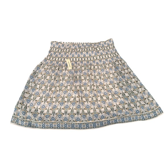 Max Studio Floral Print Smocked knee lemgth Skirt White Blue Women's XL NWT - Picture 1 of 3